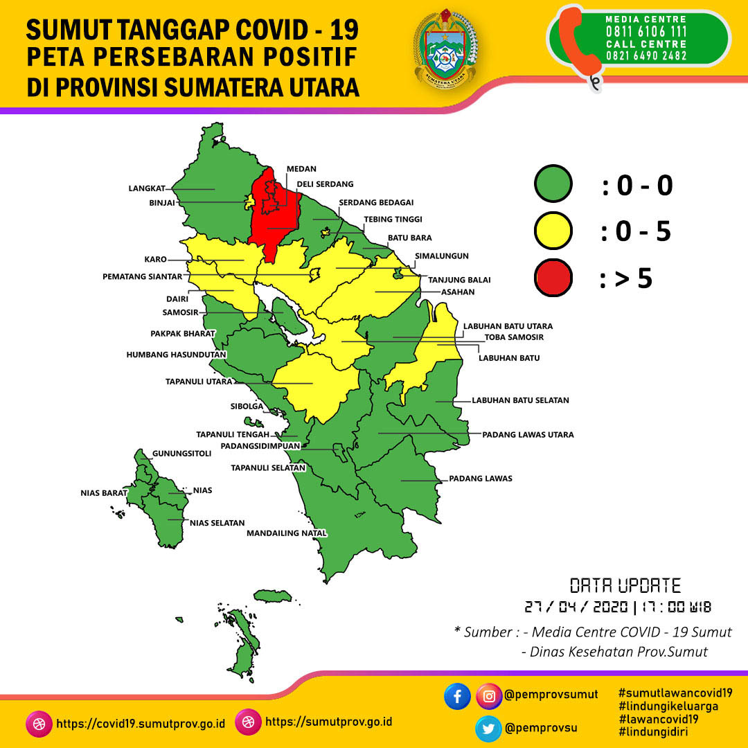 Peta Persebaran Positif Di Provinsi Sumatera Utara, 27 April 2020 ...